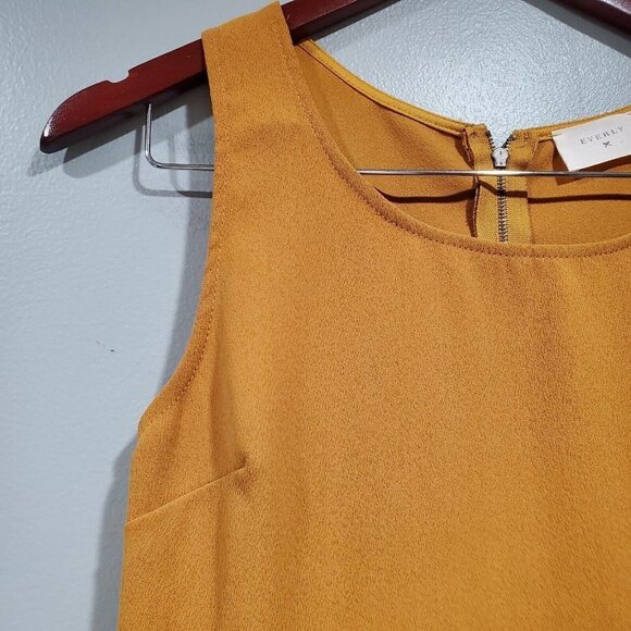 Everly Women's Sleeveless Fit and Flare Mustard Yellow Dress Back Zip Sz Small - Picture 5 of 10